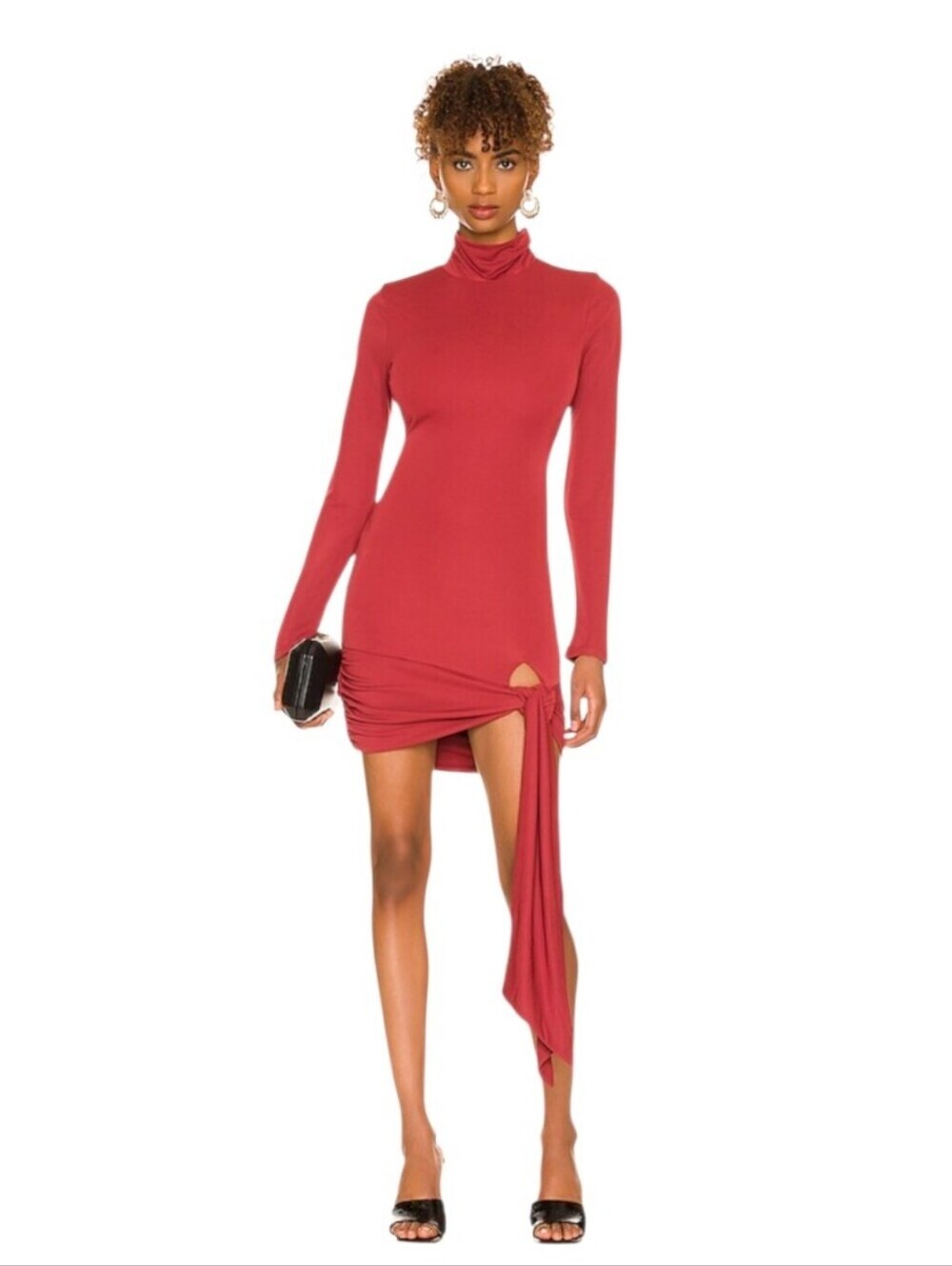 Lovers + Friends Burgandy Red hip tie bodycon Dress Long sleeve turtleneck